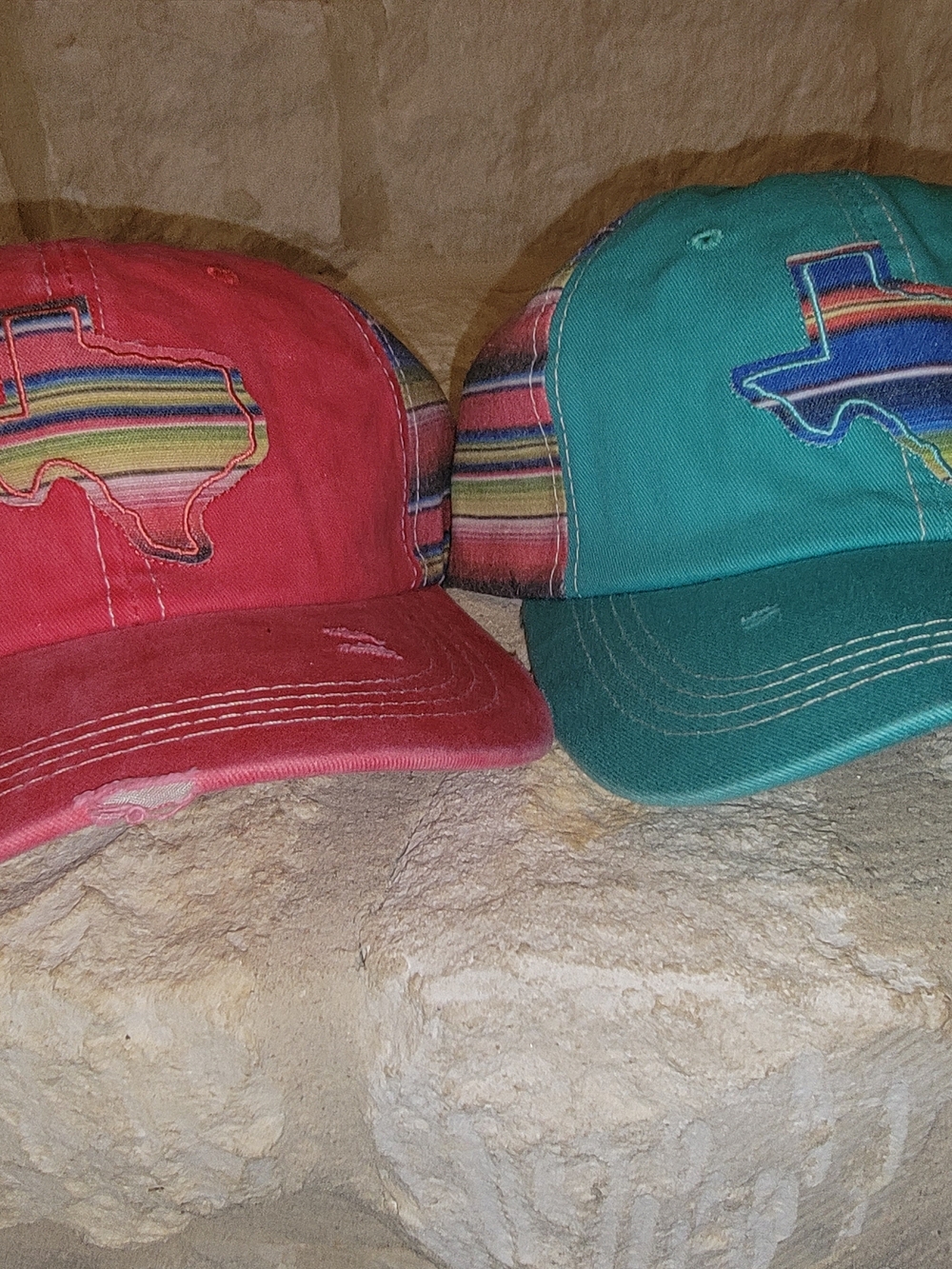 Set of 2 Texas Patch Baseball Caps - Coral & Teal
